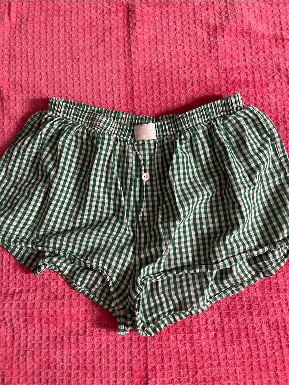 Green and White Gingham Lounge Shorts